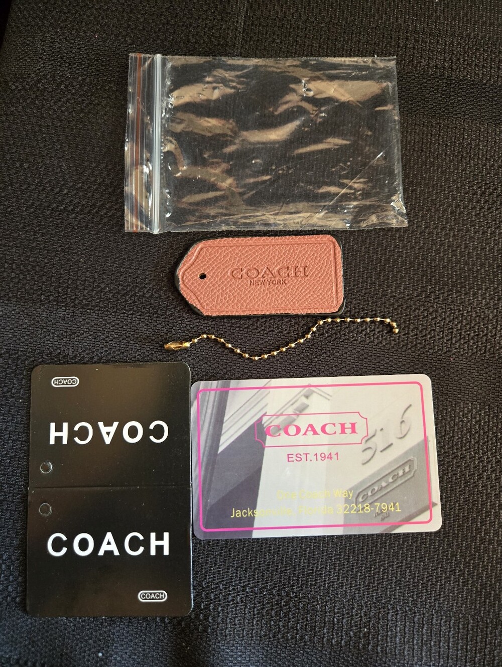 Coach Mauve Pink Leather Tag with Gold-Tone Ball Chain